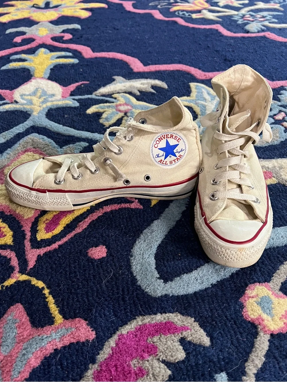 Classic High-Top Canvas Sneakers in Cream with Red Trim